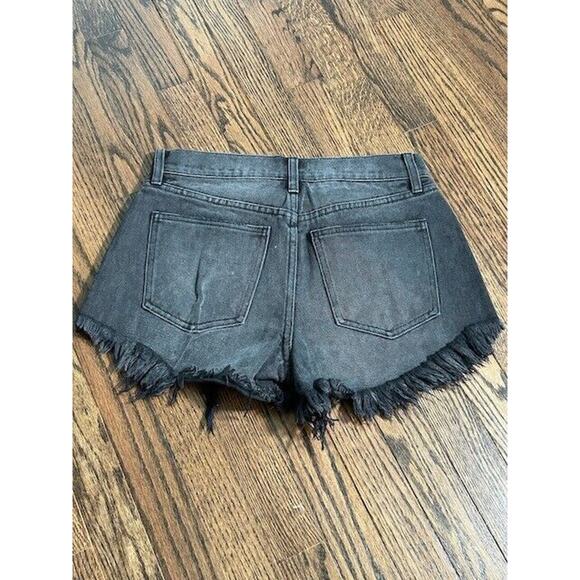 Pistola Gigi Cut Off Denim Shorts Distressed Frayed Hem Low Rise Black Size 26 - Picture 7 of 7